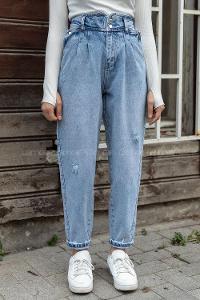 Modalamelif Önü Çıtçıt Düğmeli Kar Yıkamalı Jean Buz Mavisi