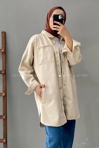 Modalamelif Oversize Cepli Kot Ceket Taş