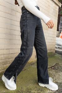 Modalamelif Paça Yırtmaçlı Kar Yıkamalı Jean Siyah