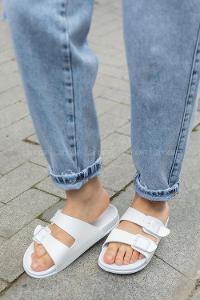 Modalamelif Paven Kadın Günlük Toka Detaylı Terlik Beyaz