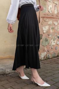 Lamelif Siyah Mira Kumaş Pliseli Etek