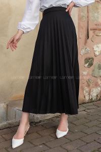 Lamelif Siyah Mira Kumaş Pliseli Etek