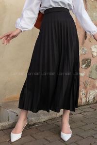 Lamelif Siyah Mira Kumaş Pliseli Etek