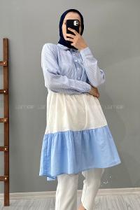 Modalamelif Yaka Kravat Garnili Tunik Açık Mavi