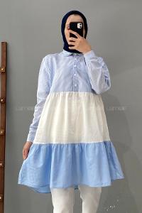 Modalamelif Yaka Kravat Garnili Tunik Açık Mavi