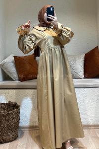 Modalamelif Bebe Yaka Pileli Elbise Camel