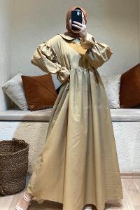 Modalamelif Bebe Yaka Pileli Elbise Camel