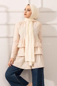 Modalamelif Eteği Fırfır Katlı Gömlek Taş