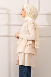 Modalamelif Eteği Fırfır Katlı Gömlek Taş