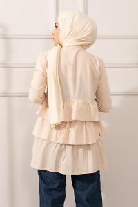 Modalamelif Eteği Fırfır Katlı Gömlek Taş