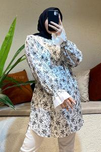 Modalamelif Hakim Yaka Dantel Detaylı Tunik Siyah