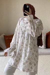 Modalamelif Hakim Yaka Dantel Detaylı Tunik Vizonrengi