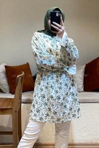 Modalamelif Hakim Yaka Dantel Detaylı Tunik Yeşil