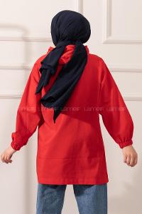 Modalamelif Kanguru Cep Yarım Fermuarlı Tunik Kırmızı