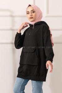 Modalamelif Kapşonlu Kanguru Cep Sweatshirt Siyah
