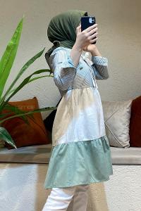 Modalamelif Yaka Kravat Garnili Tunik Çağla Yeşili