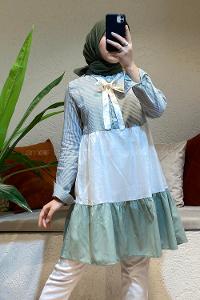 Modalamelif Yaka Kravat Garnili Tunik Çağla Yeşili