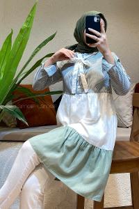 Modalamelif Yaka Kravat Garnili Tunik Çağla Yeşili