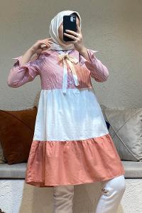 Modalamelif Yaka Kravat Garnili Tunik Gül