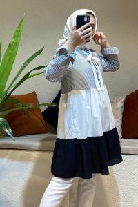 Modalamelif Yaka Kravat Garnili Tunik Siyah