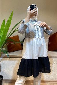 Modalamelif Yaka Kravat Garnili Tunik Siyah