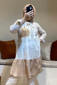 Modalamelif Yaka Kravat Garnili Tunik Sütlü Kahve