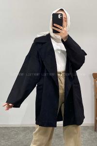 Modalamelif Arka Sırt Baskılı Oversize Ceket Siyah