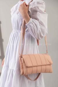 Modalamelif Kabartmalı Puf Kumaş Üç Gözlü Çanta Pudra