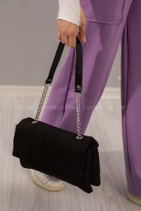 Modalamelif Kabartmalı Puf Kumaş Üç Gözlü Çanta Siyah