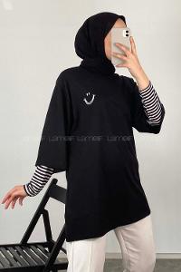 Modalamelif Smile Baskılı Oversize T-Shirt Siyah