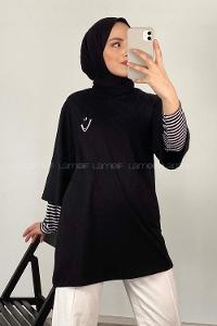 Modalamelif Smile Baskılı Oversize T-Shirt Siyah