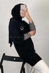 Modalamelif Smile Baskılı Oversize T-Shirt Siyah