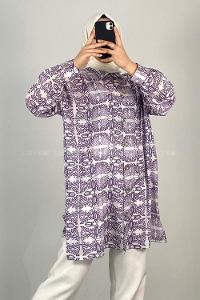 Modalamelif Soyut  Desen Dijital Baskı Gömlek Mor