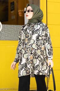 Modalamelif Soyut  Desen Dijital Baskı Gömlek Yeşil