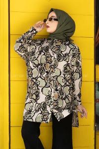 Modalamelif Soyut  Desen Dijital Baskı Gömlek Yeşil