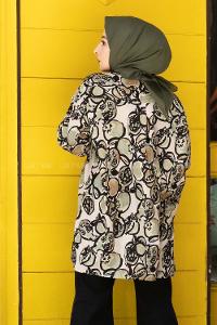 Modalamelif Soyut  Desen Dijital Baskı Gömlek Yeşil