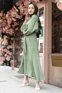 Modalamelif Yarasa Kol Prenses Elbise Çağla Yeşili