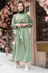Modalamelif Yarasa Kol Prenses Elbise Çağla Yeşili