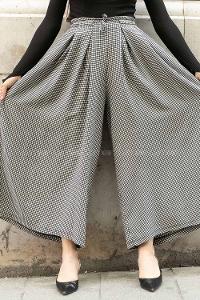 Modalamelif Bel Lastikli Pötikare Etek Pantolon Siyah