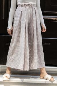 Modalamelif Bel Lastikli Pötikare Etek Pantolon Sütlü Kahve