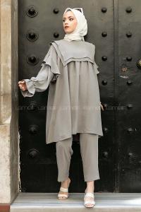 Gray Medium Crew Neck Long Arm Without Accessories Cotton Fabric Regular Trousers Comfortable Suit