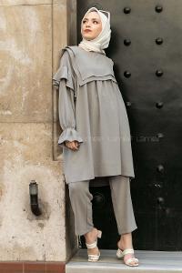 Gray Medium Crew Neck Long Arm Without Accessories Cotton Fabric Regular Trousers Comfortable Suit