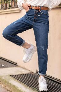 Modalamelif Ön Düğmeli  Tırnaklı Mom Jean Mavi