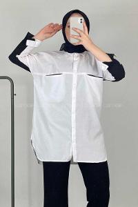 Modalamelif Çift Cepli Garnili Gömlek Ekru