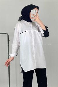 Modalamelif Çift Cepli Garnili Gömlek Ekru