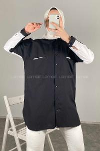 Modalamelif Çift Cepli Garnili Gömlek Siyah