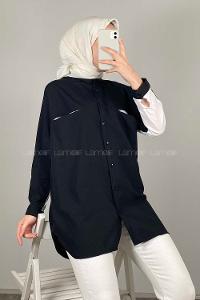 Modalamelif Çift Cepli Garnili Gömlek Siyah