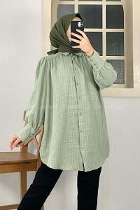 Modalamelif Büzgülü Salaş Gömlek Çağla