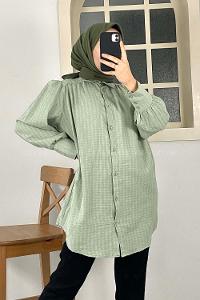 Modalamelif Büzgülü Salaş Gömlek Çağla