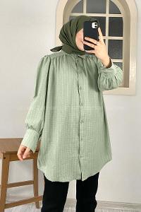 Modalamelif Büzgülü Salaş Gömlek Çağla